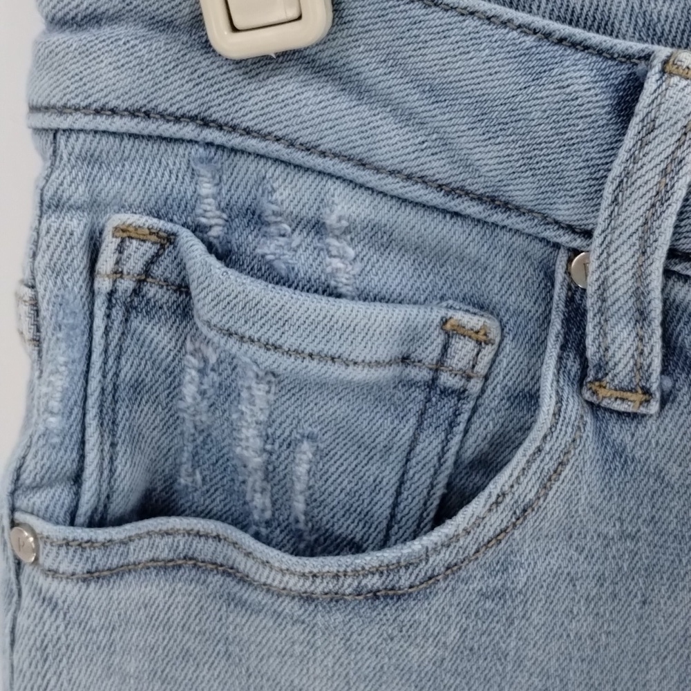 Risen denim jeans skinny frayed 31 hem light high waisted Crossover waist - Picture 5 of 11